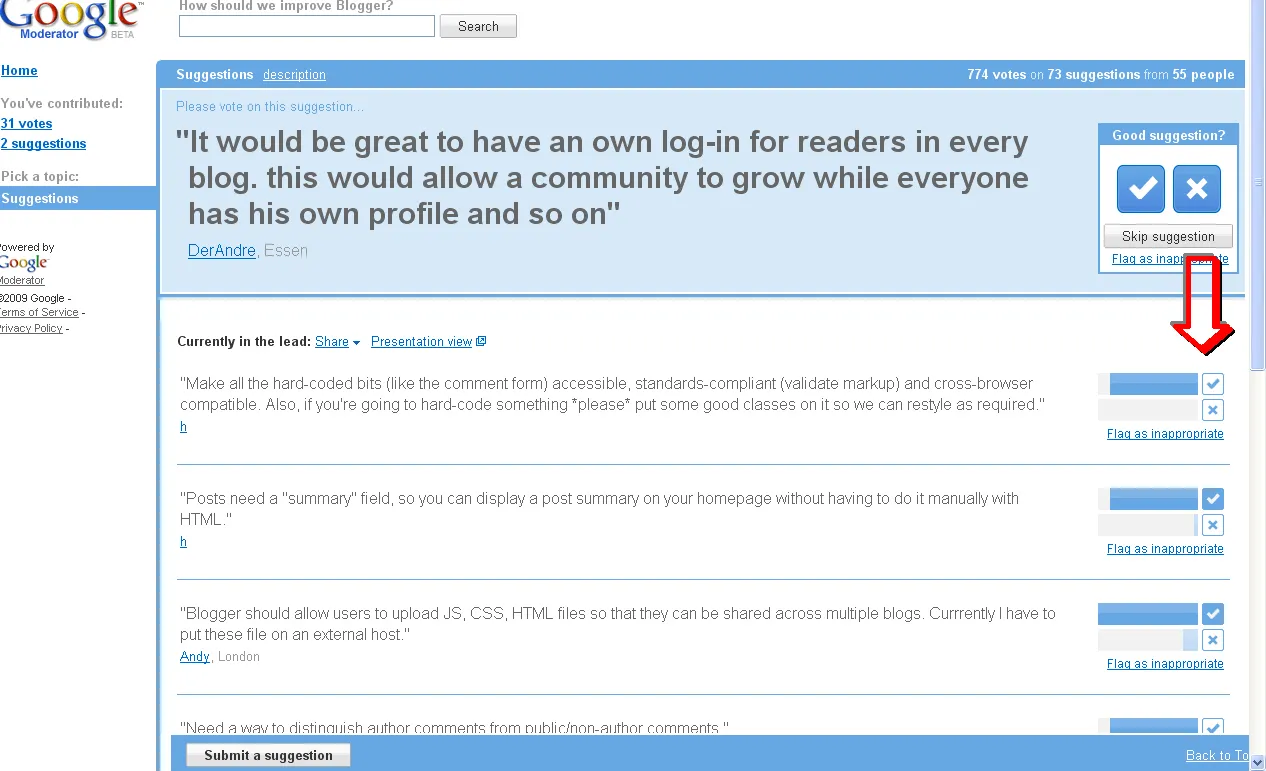 Caption: I don’t have a screenshot of Edgeconf’s moderator, but here is what a Google Moderator looks like